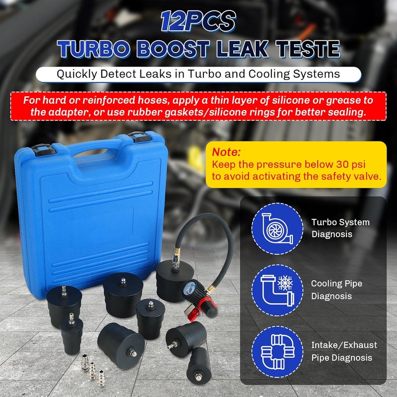 weyleity Turbo System Leakage Tester Kit | 12-Piece Turbo Boost Leak Tester with 4 Pairs of 1-3/8" to 3-1/2" Stepped Adapters, Turbo Pressure Leakage Tester for Cooling Emissions Exhaust Pipes - Image 2